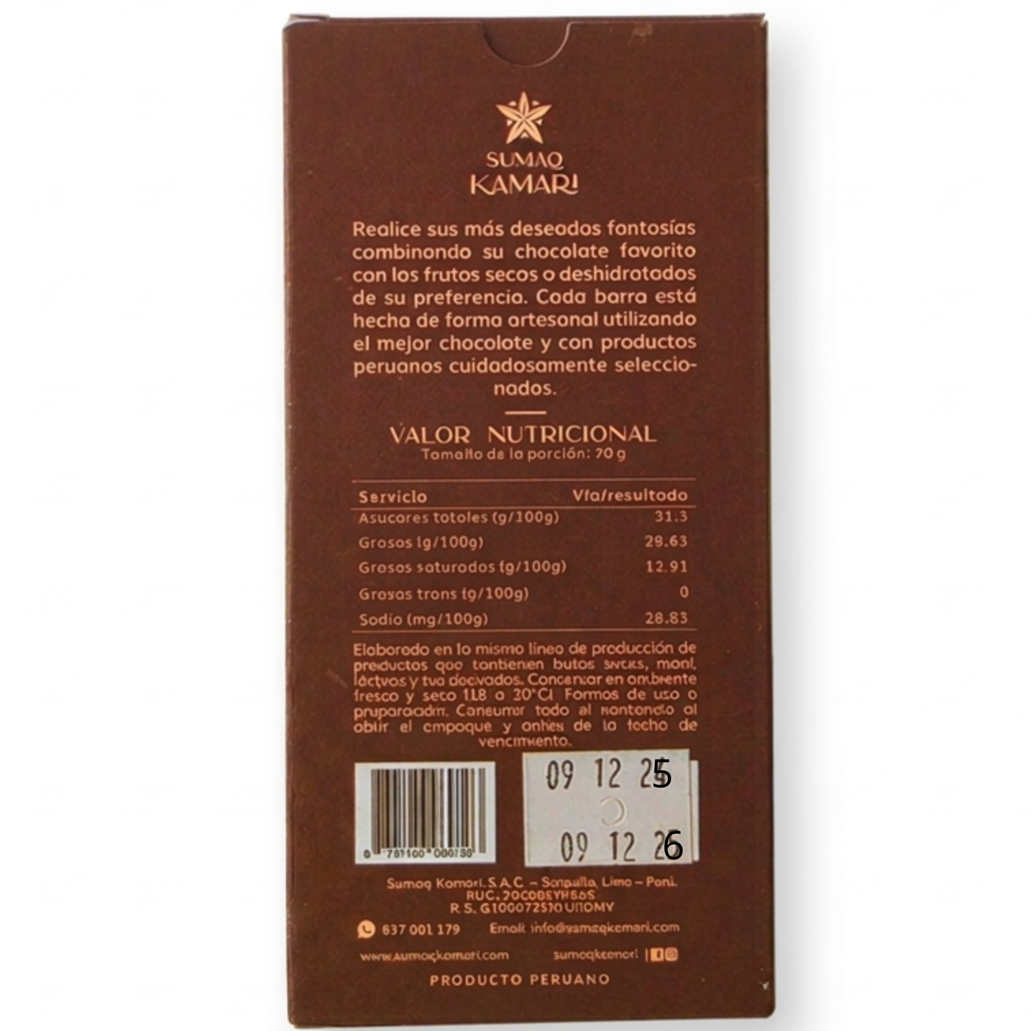 Chocolate en barra 60% cacao: Kuelap