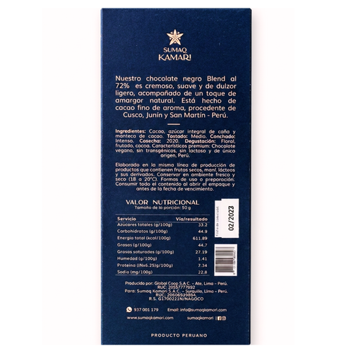 Chocolate en barra 72% cacao: Moray
